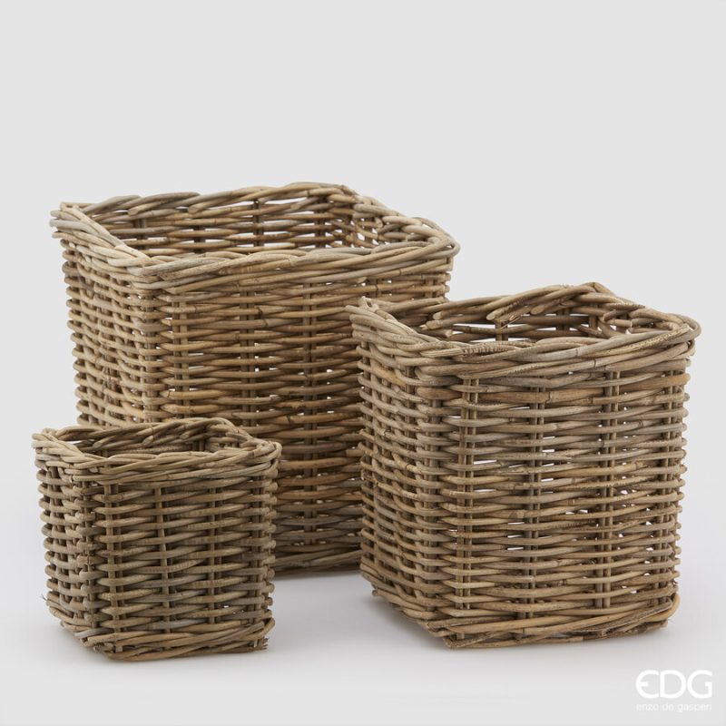 Cesto rattan quadrato per piante/alberi -3 misure