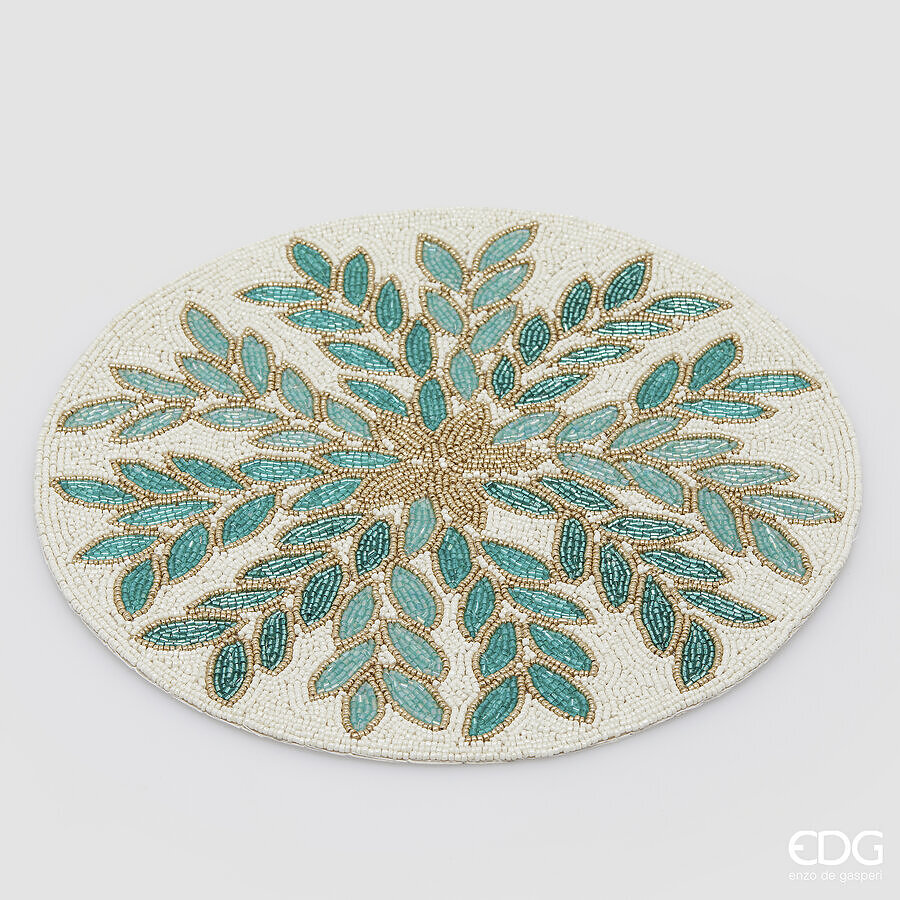 Sottopiatto Decorativo Perline – Foglie Verde & Oro